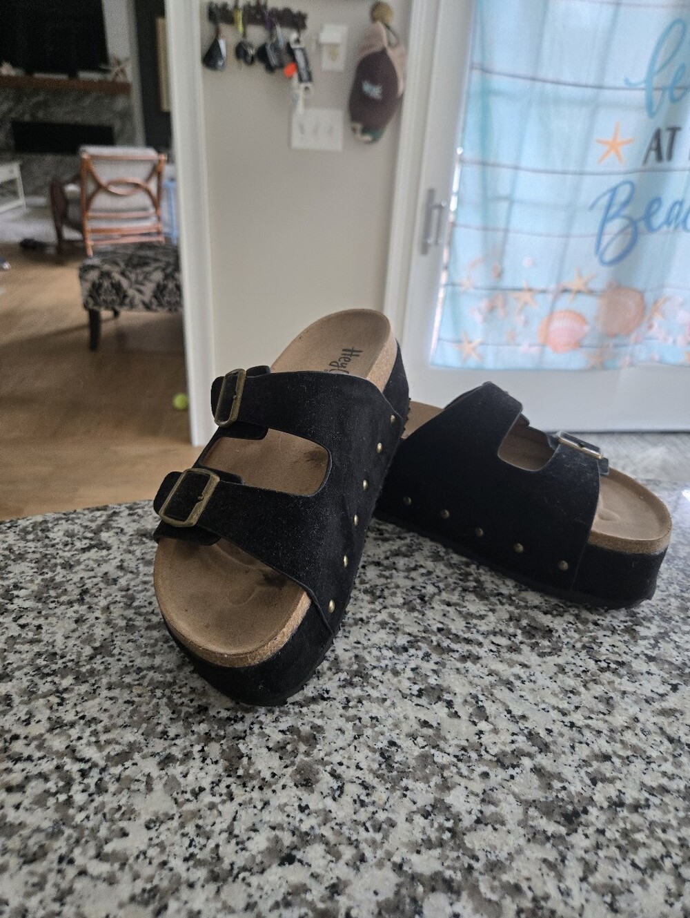 Black Double-Buckle Platform Sandals